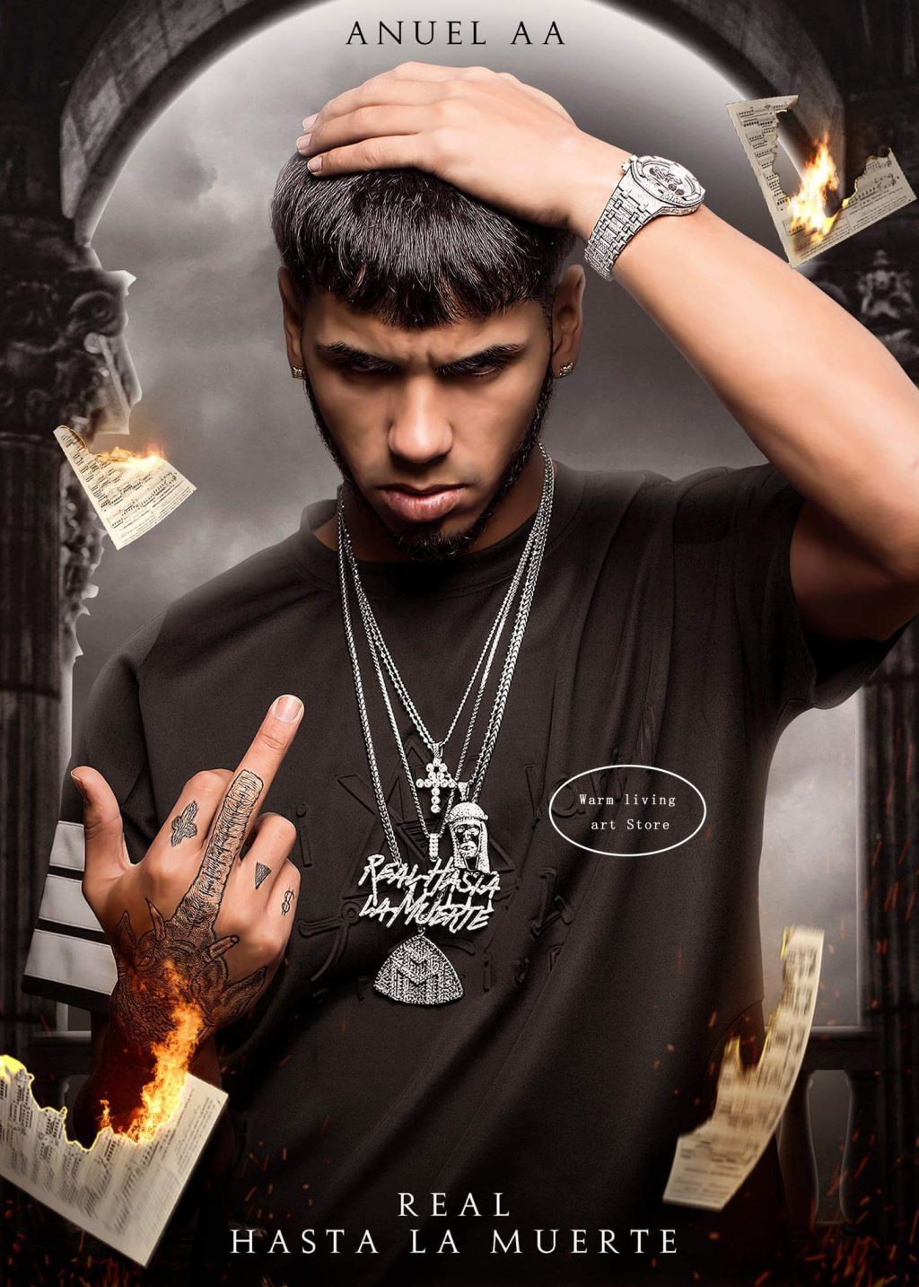 Hip Hop Rapper Anuel AA Poster Canvas Painting Music Album Poster Coffee House Bar Room Wall 9 - Anuel AA Shop